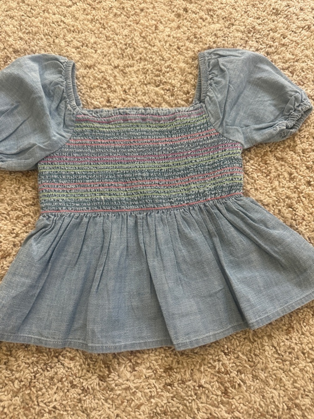 GAP Light Blue Smocked Peplum Top with Puff Sleeves
